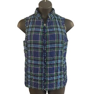 Croft & Barrow Women's Multicolor Plaid Full Zip Mock Neck Puffer Vest Medium